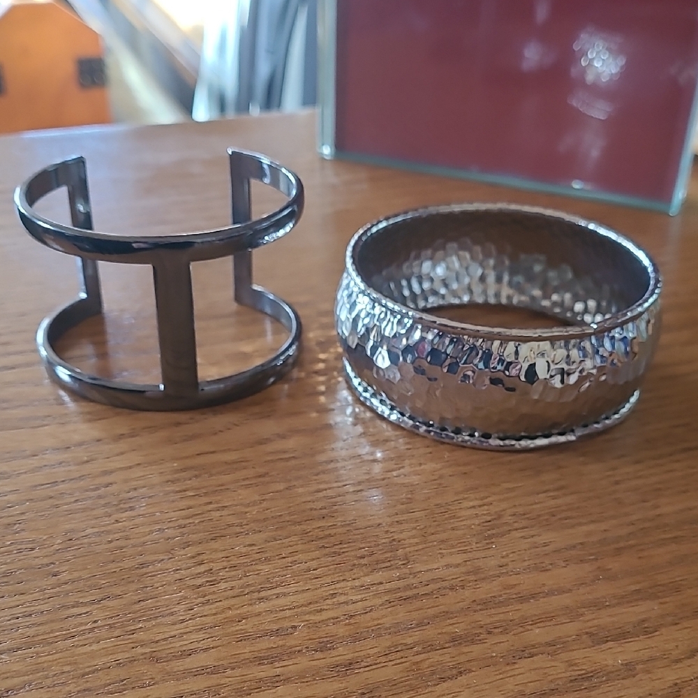Silver Hammered Cuff  & Gunmetal Bracelet, NWOT